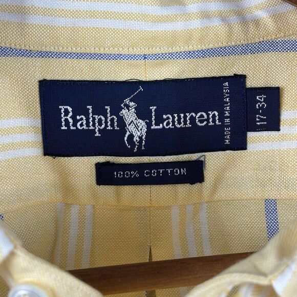 Ralph Lauren Dress shirt Mens 17 - 34 Yellow Stripe Cotton Multi Pony - Picture 5 of 9